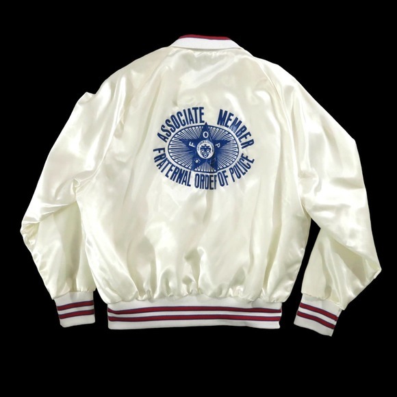 Vintage Fraternal Order of Police‎ White Satin Baseball Jacket L - Picture 1 of 8